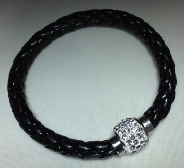 Lederen strass armband