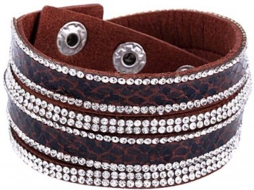Lederen wikkelarmband strass