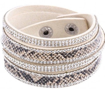 Lederen wikkelarmband strass