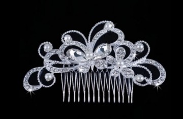 Haarkam strass met ecru parels