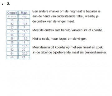 Ringmaat informatie
